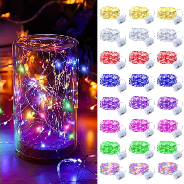 ERDS-24pack LED Fairy Lights - 8 Colors, Easter Decorative Mini String Lights Battery Operated, 7FT 20LED Silver Wire Twinkle Fairy Light Waterproof Mini Firefly Starry String Light for Easter Decora