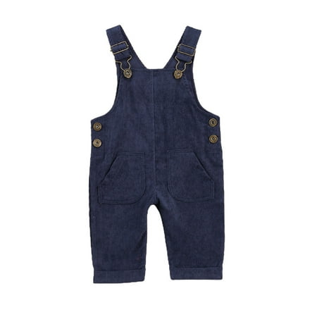 

Ma&Baby Newborn Girl Boy Bib Overalls Corduroy One Piece Suspender Pants with Pockets(Royal blue 6-12 Months)