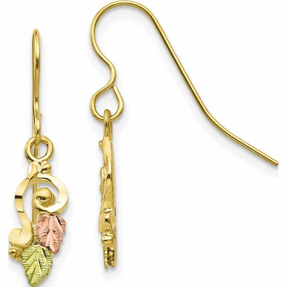 10K Yellow Gold Tri-Color Black Hills Shepherd Hook Earrings (26 X 6) Made In United States 10bh634