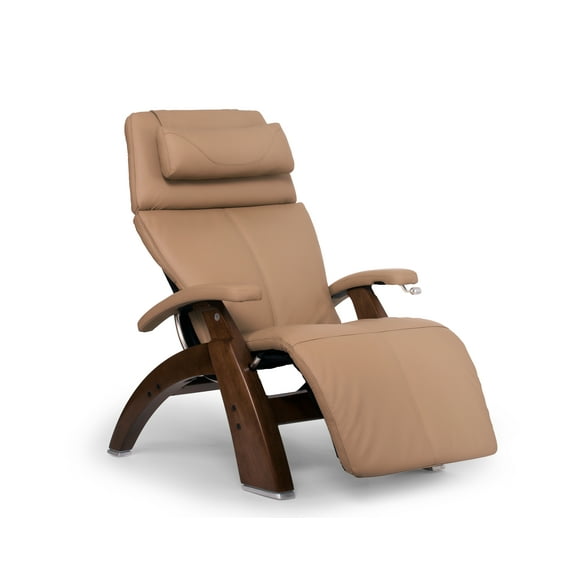 Human Touch PC-420 Classic Manual PLUS Perfect Chair Series 2 Walnut Wood Base Zero-Gravity Recliner - Sand Top Grain Leather