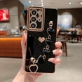 thumbnail image 2 of Samsung Galaxy S21 Ultra 5g 6.8" Phone Case with Heart Bracelet Strap Luxury Plating Cute Love Hearts Cover with Hearts Hand Chain for Women Full Camera Protection Shockproof Bumper (Black), 2 of 6