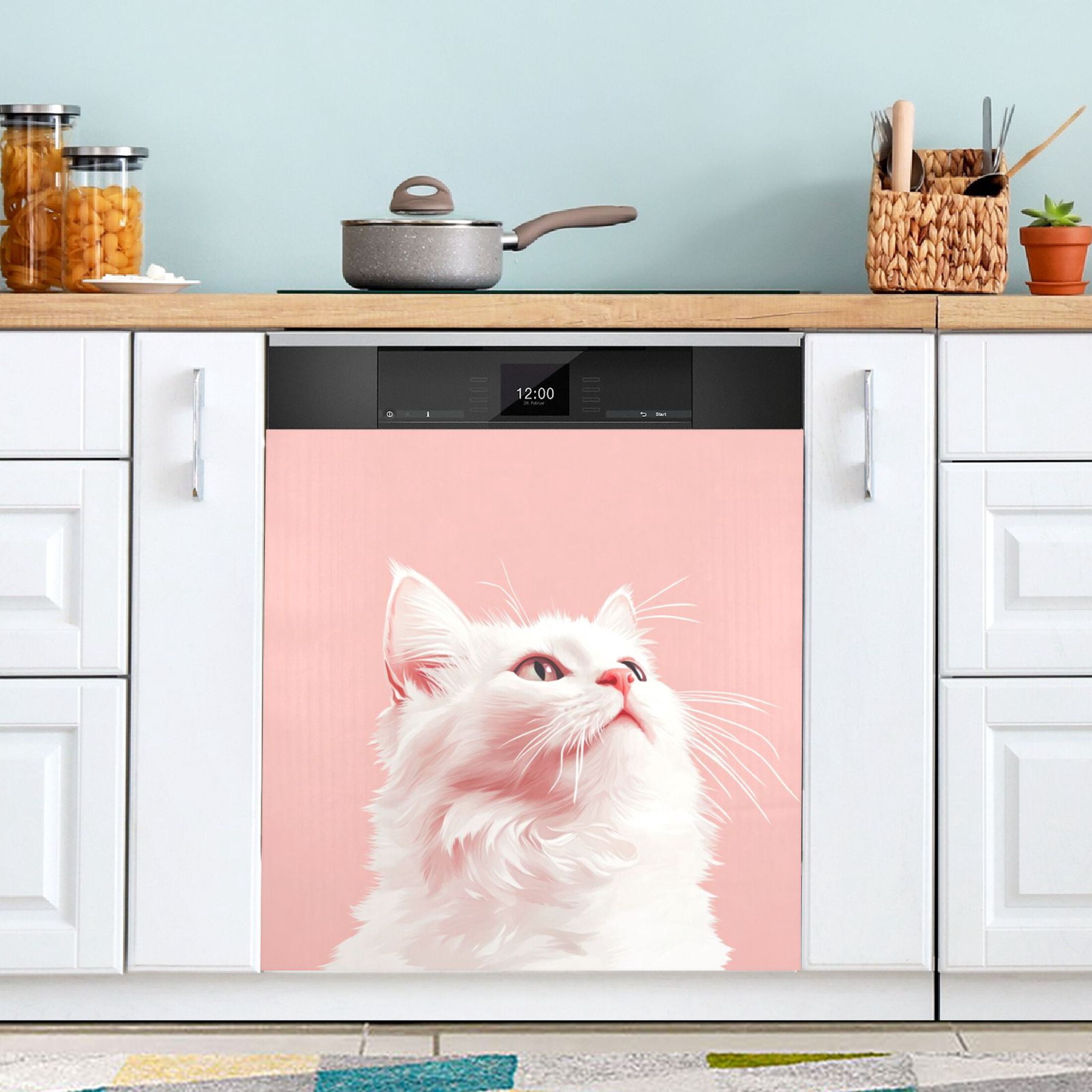 Dishwasher Magnetic Sticker 23x26 Inch Refrigerator Magnetic Sticker Washing Machine Magnetic Sticker Kitchen Panel Magnetic Sticker Home Decor Cute White Cat