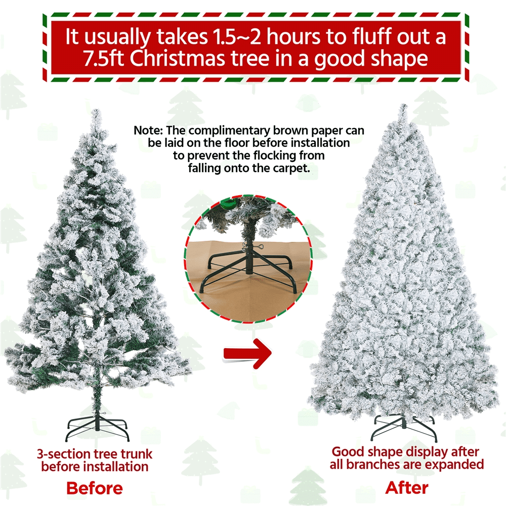 Alden Design 7.5ft Pre-lit Flocked Artificial Christmas Tree with 550 LED Lights for Holiday Decorative, White