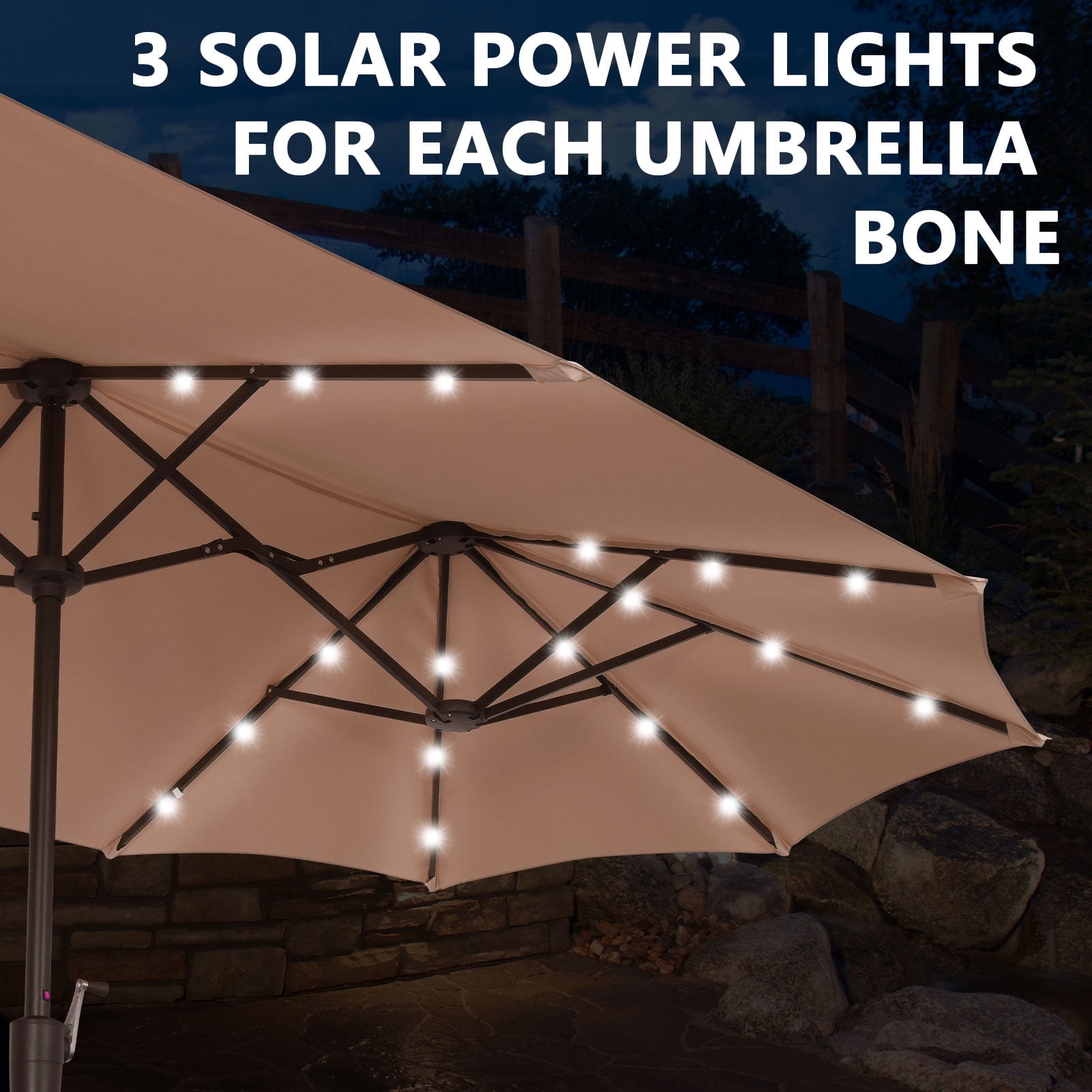 Ainfox 13ft Large Patio Umbrella with Solar Lights, Outdoor Double-Sided Rectangle Market Heavy Duty Umbrellas without Base,Khaki