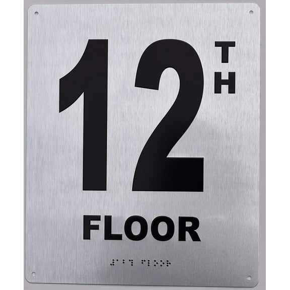 12TH Floor Sign- Floor Number Sign- Tactile Touch Braille Sign (Aluminium !!, Brush Silver,Size 10X12)- The Sensation line(ref-2022-4)