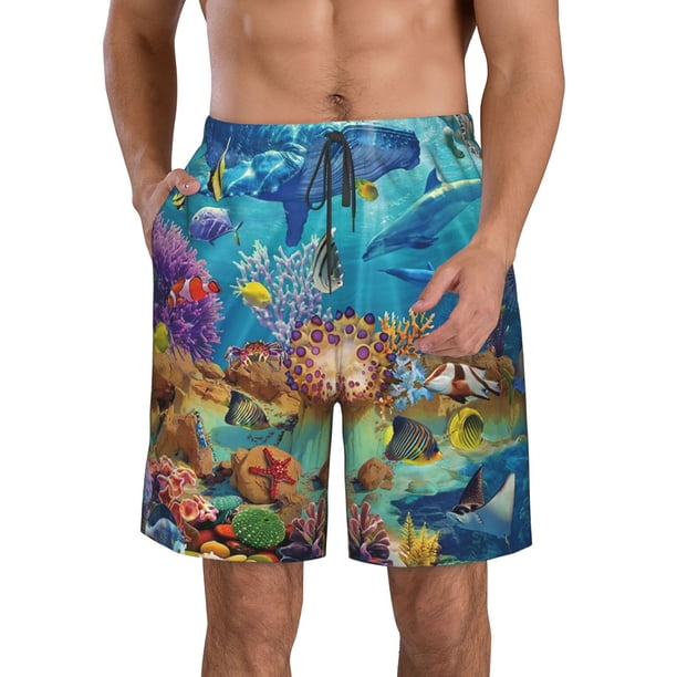 Fotbe Sea World Trajes de Baño Estampados para Hombre, Shorts de Verano de Secado Rápido, Ropa de Playa, Bañadores-Medium