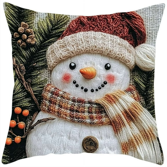 Set of 2 Christmas Pillow Covers, 17.7 x 17.7 Inch Winter Xmas Holiday Decorative Pillowcase for Bedroom Living Room Home