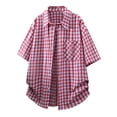 thumbnail image 2 of LIaqionyy Big and Tall Short Sleeve Shirt for Men's Plaid Dress Button down Casual Loose Tees Shirts with Pocket, 2 of 4