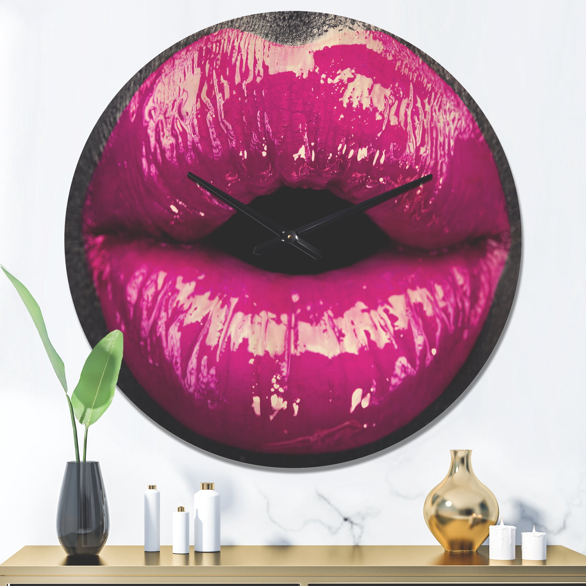 Designart 'Purple Woman Lip Makeup ' Modern Wood Wall Clock