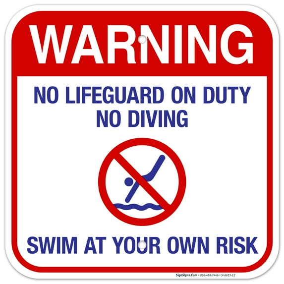 No Lifeguard On Duty No Diving Sign, Pool Sign,