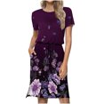 thumbnail image 2 of Jusqu'à 65 % de Réduction! Robes d'Été Mode pour Femmes 2024 Grande Taille Décontractée Col Rond Bretelles Manches Courtes Imprimé Floral Robe Ample avec Poche, 2 of 7