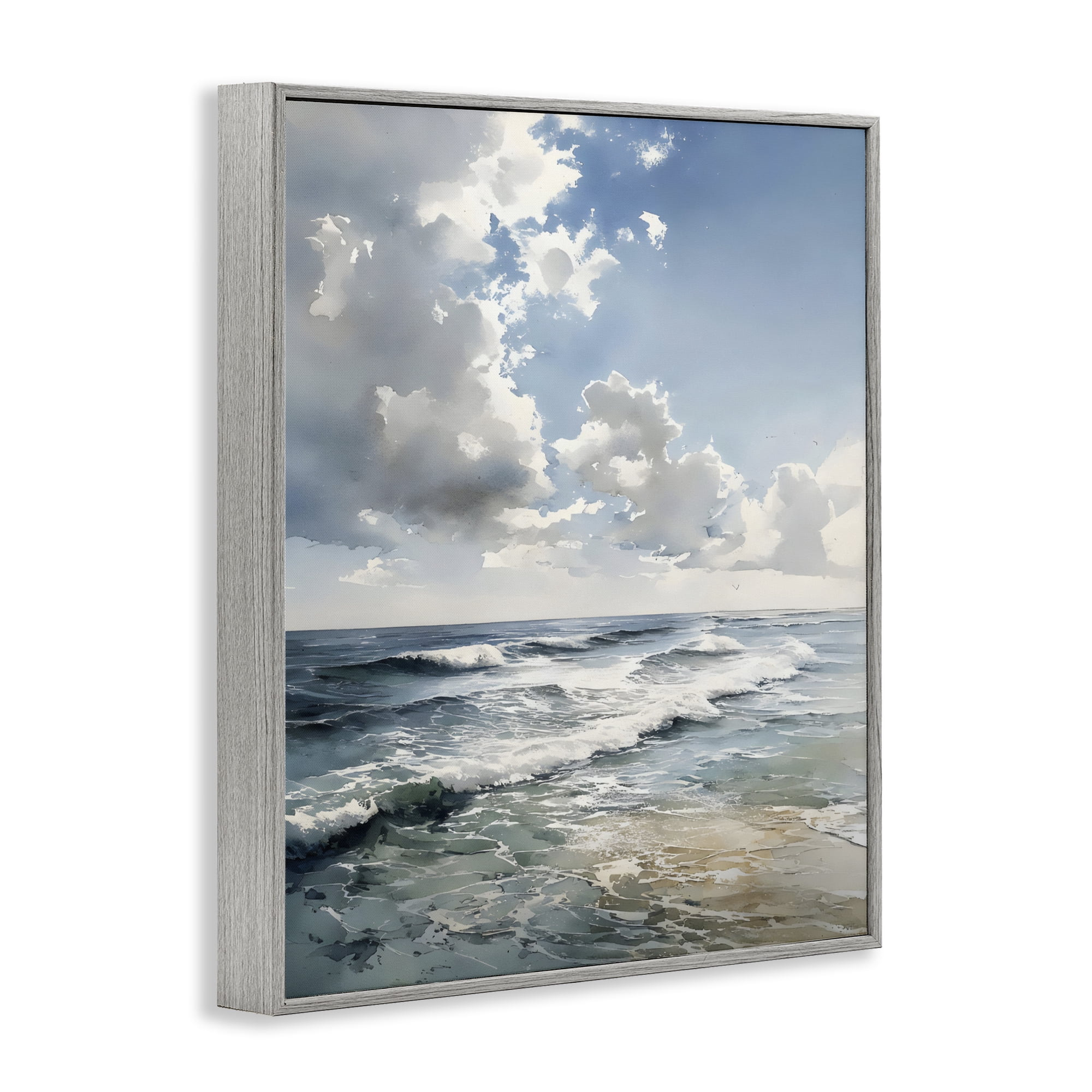 Stupell Industries Soft Waves & Clouds Gray Framed Giclee Art, design by Franklyn Gregory