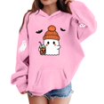 thumbnail image 3 of NEBWOAK Boys Girls Halloween Ghost Print Pullover Hoodie Kangaroo Pocket Long Sleeve Fall Outfit Kids Pink,Size 11-12T, 3 of 4