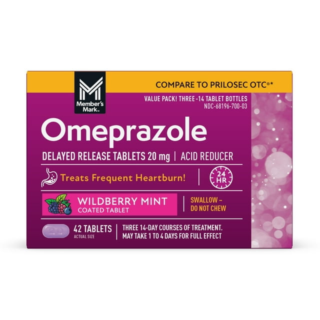 Member's Mark Wildberry Mint Omeprazole Tablets, 20mg, 42 ct.