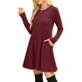 thumbnail image 4 of purcolt Long Sleeve Sweater Dress for Women Crew Neck Empire Waist Baby Doll Knee Length Dresses Casual Tunic Fall Dresses, 4 of 9