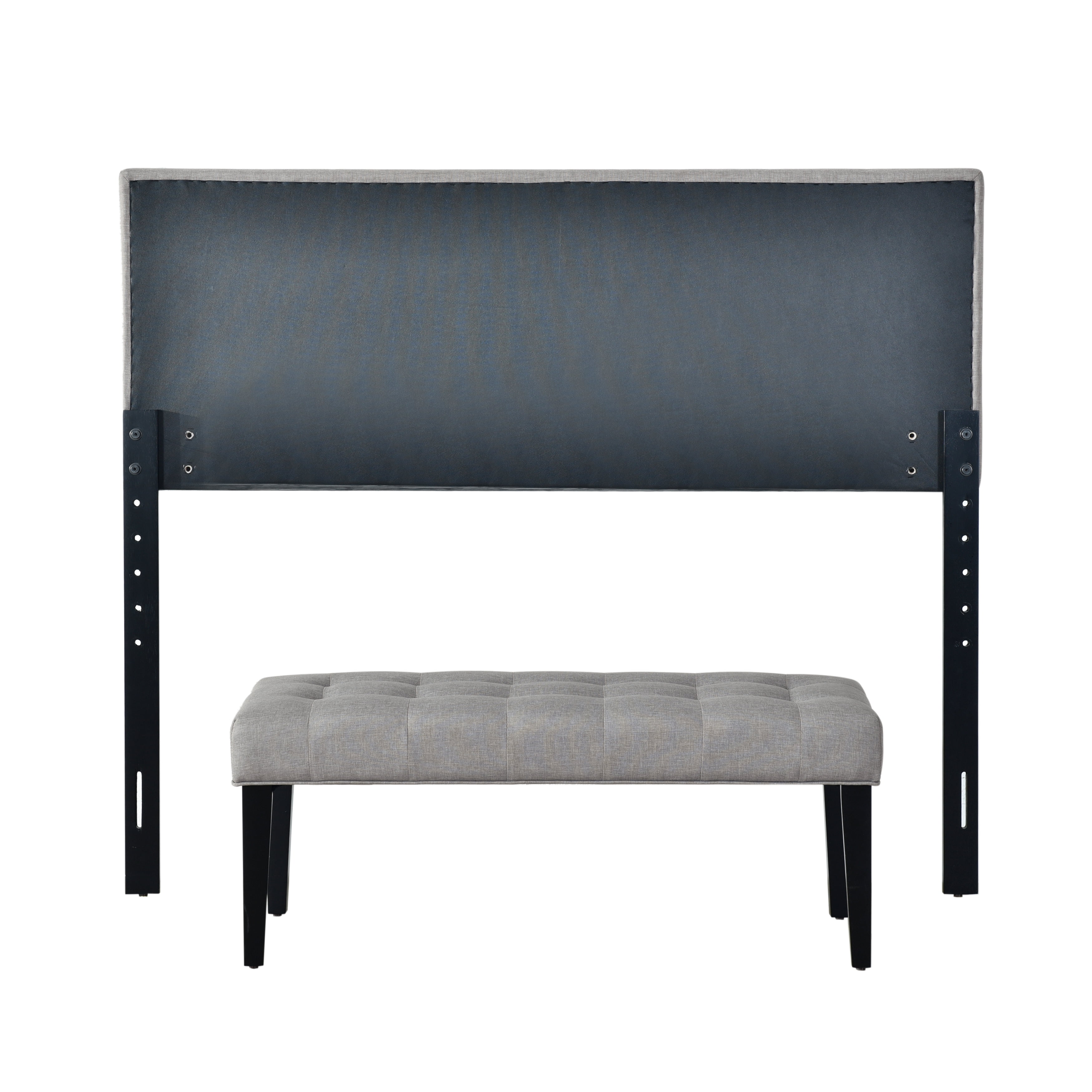 HomeFare Upholstered Queen Headboard and End of Bed Bench in Glacier Gray