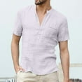thumbnail image 2 of Yiaimeir Designer Summer Men's Casual Shirts Cotton Linen Solid Color Short Sleeve Shirts Tops,Size M-3XL, 2 of 5