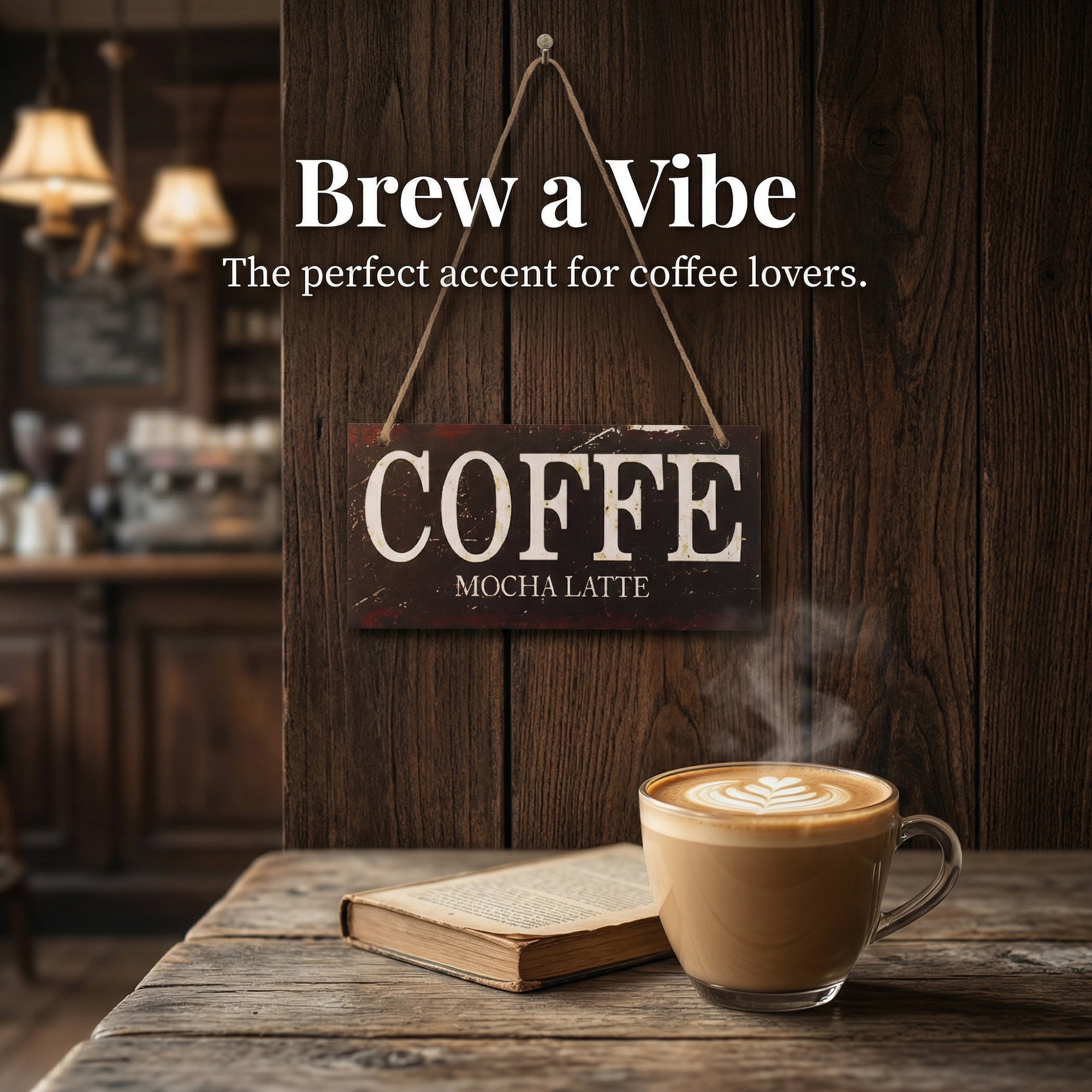 Unique Bargains Coffee Bar Sign Station Decor Rustic Wood Hanging Plaque Style K 3.9in