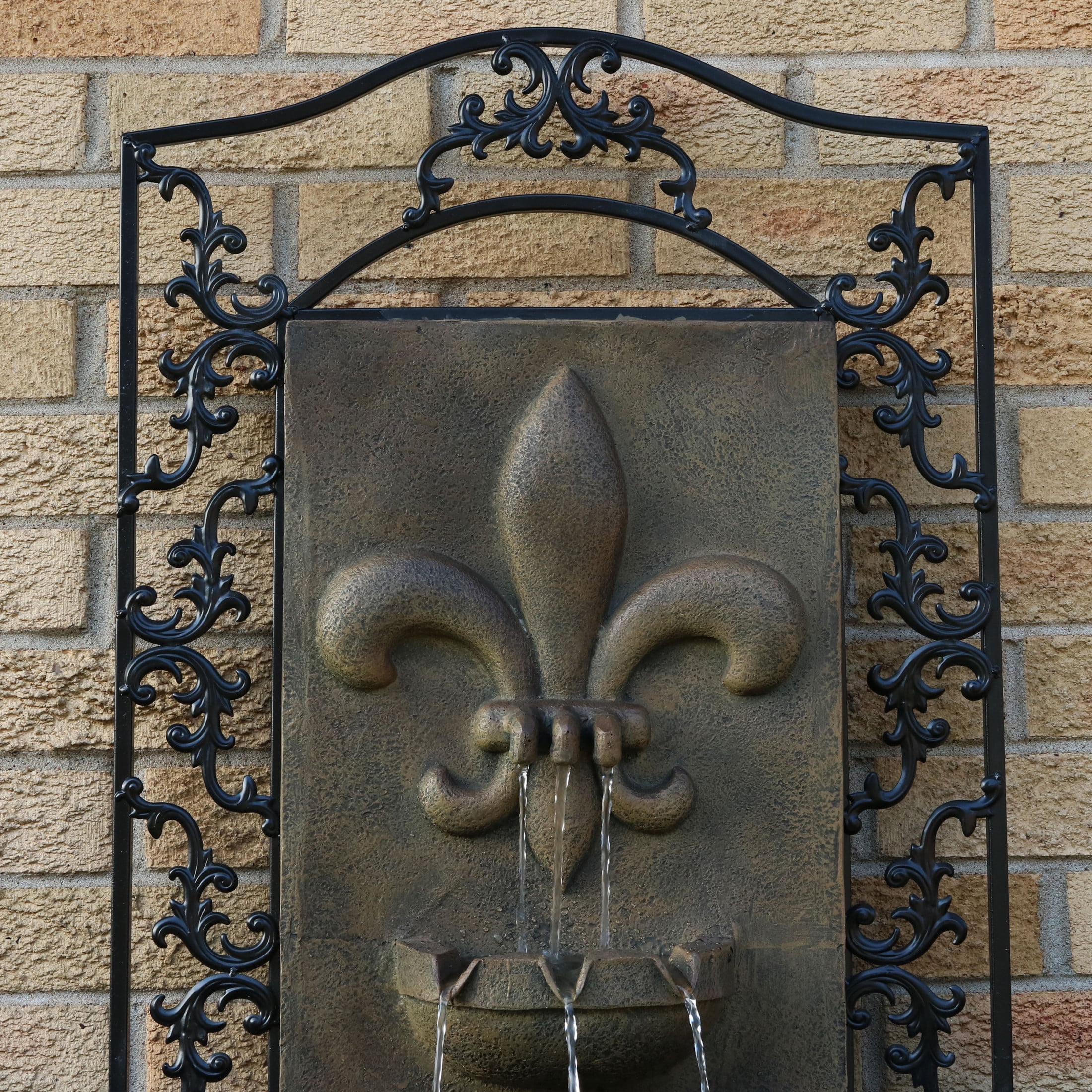 Sunnydaze French Lily Polystone Outdoor Wall Fountain, Florentine Finish