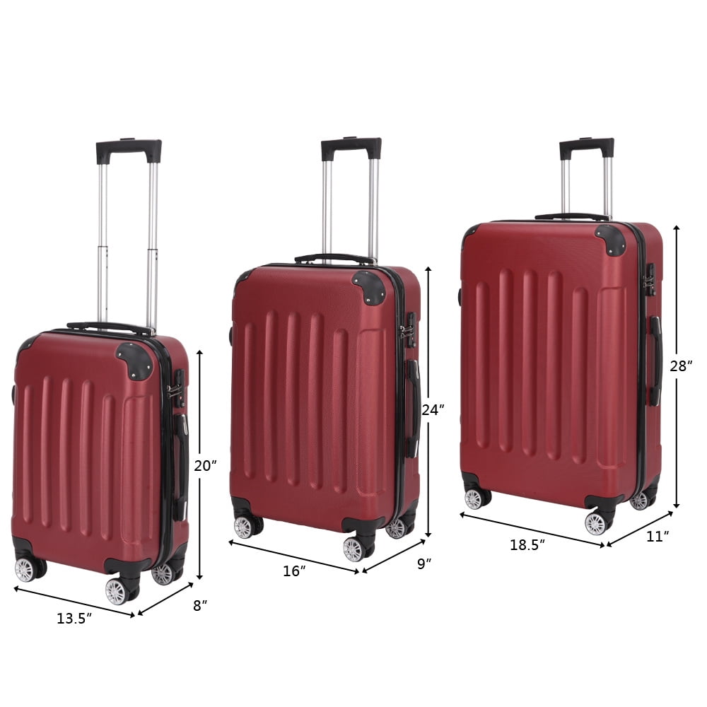 3 Piece Set, Suitcase Spinner Luggage Sets ABS Trolley Case Lightweight Durable Suitcase Double Wheels Suitcase Carry-On Luggage Suitcases TSA Lock 20/24/28 Inch (Wine Red)