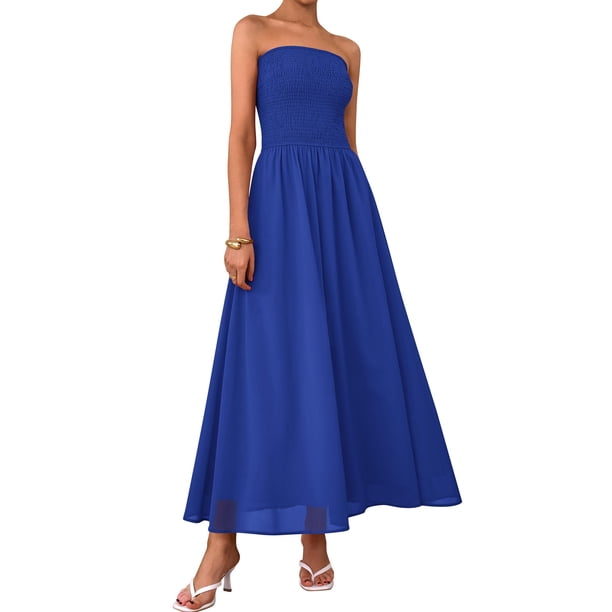 Vestido de invitada de boda PRETTYGARDEN Tube Top Maxi Blue Chifon