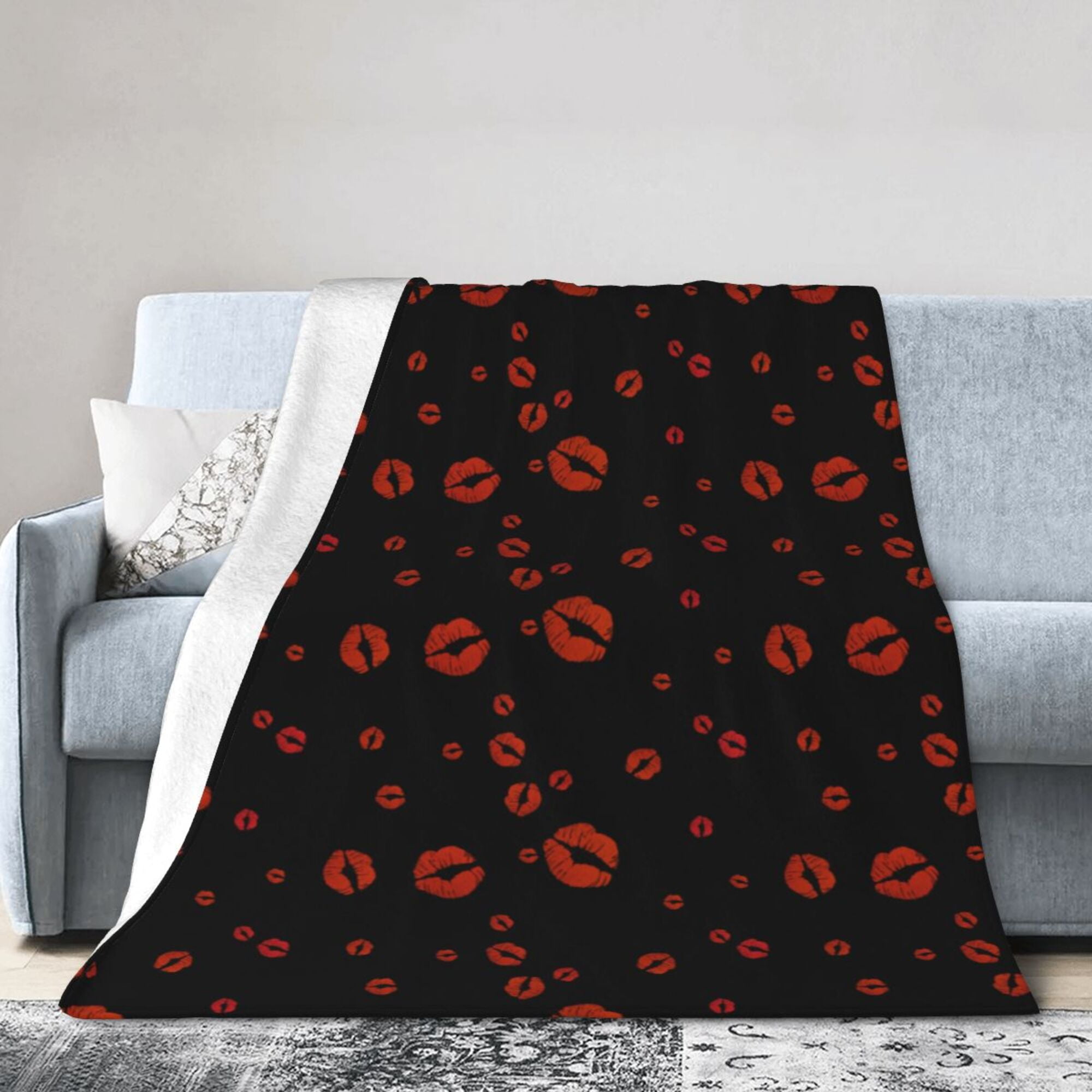 Red Lips Kiss Print Pattern Blanket