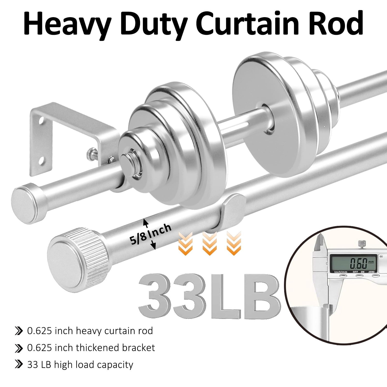 Ridicili 5/8 Inch Adjustable Double Drapery Curtain Rod Set with Vertical Cylinder Finials, 5/8 Inch Front and 1/2 Inch Back Double Window Drapery Rod, 84"-120", Pewter