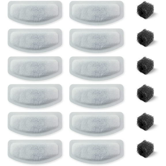 PET STANDARD Replacement Water Filter & 6 Pack Replacement Pre-Filter Sponges Compatible With ORSDA® 67oz/2L Stainless Steel Pet Water Fountains, Pack of 12