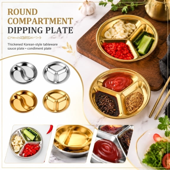Modern Round Divided Dipping Sauce Dish Multi-Compartment Serving Tray for Appetizers Condiments and Side Dishes Ideal for Family Gatherings Outdoor BBQ and Daily Kitchen Use, 1Pack a