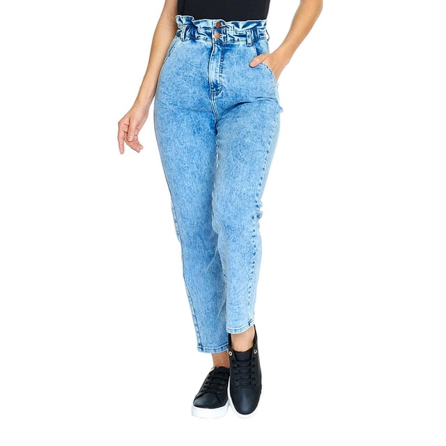 Pantalón Mom Jeans Mujer Fit Mezclilla Stretch Alto Con Resorte Stone gris 7 Incógnita 110096