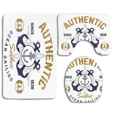 Erehome Anchor Authentic Nautical Emblem Anchor Lifebuoys And Rudder Captain Features 3 Piece Bathroom Rugs Set Bath Rug Contour Mat And Toilet Lid Cover Walmart Canada