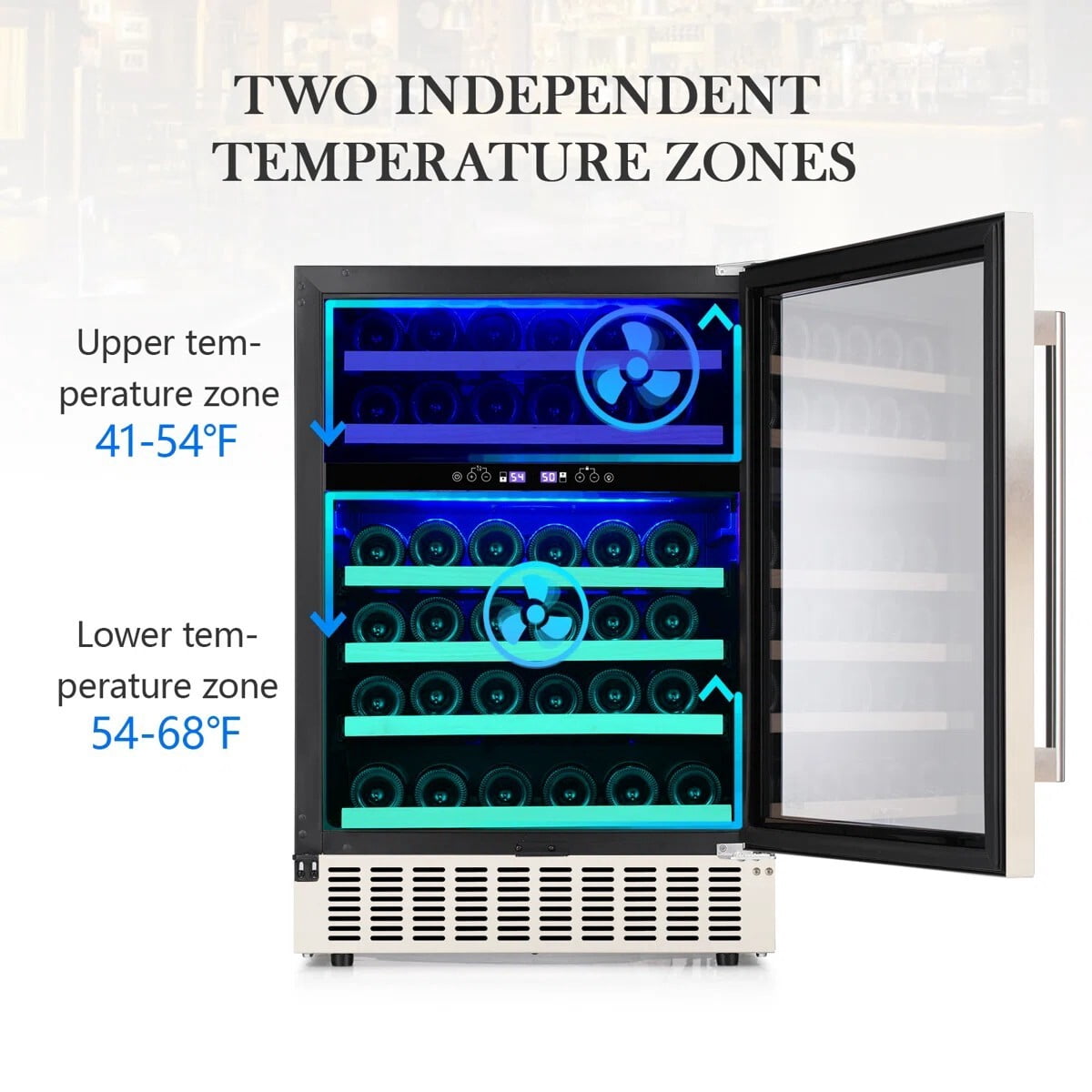 Auseo 24 inch Dual Zone Wine Cooler Refrigerator, 46 Bottle 156 Can Built-in Wine Fridge with Touch Control & Safety Lock，for Home or Office