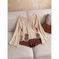 thumbnail image 2 of Women Off Shoulder Distressed Long Sleeve Top Hollow Fringe Casual Night Out Outfit, 2 of 9