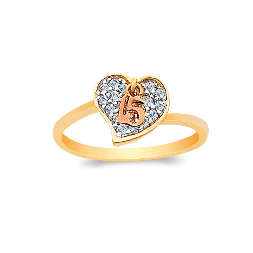 Jewel Tie Solid 14k Two Toned Gold 15 Years Birthday Ring Size 7
