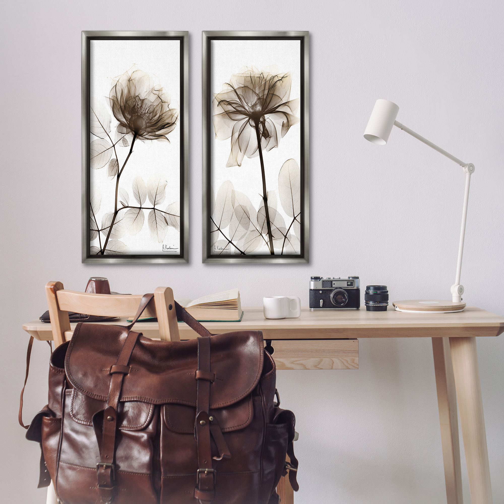 Stupell Industries Natural Modern Blooms Botanical & Floral Photography Gray Floater Framed Canvas Art Print Wall Art, 14 x 31, Set of 2