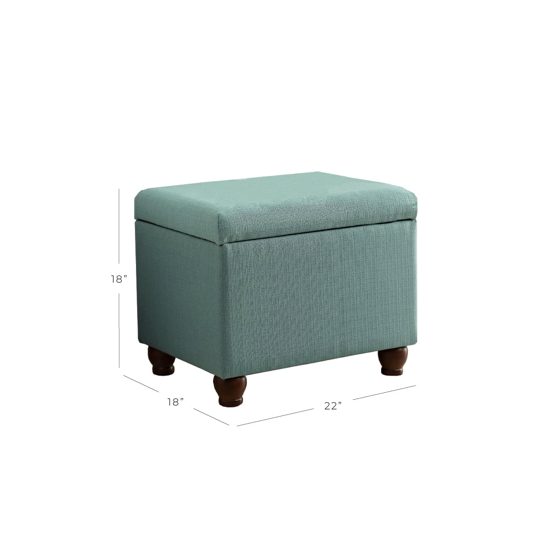 Fabric Upholstered Wooden Storage Bench with Bun Feet, Medium, Aqua Blue and Brown- Saltoro Sherpi