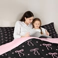 thumbnail image 4 of Erosebridal Cute Bows Bowtie 7 Pieces Bedding Comforter Set For Kids,Cartoon Bowknot Stars Pattern Full Bedding Set,Girls Lightpink Black,Reversible, 4 of 7