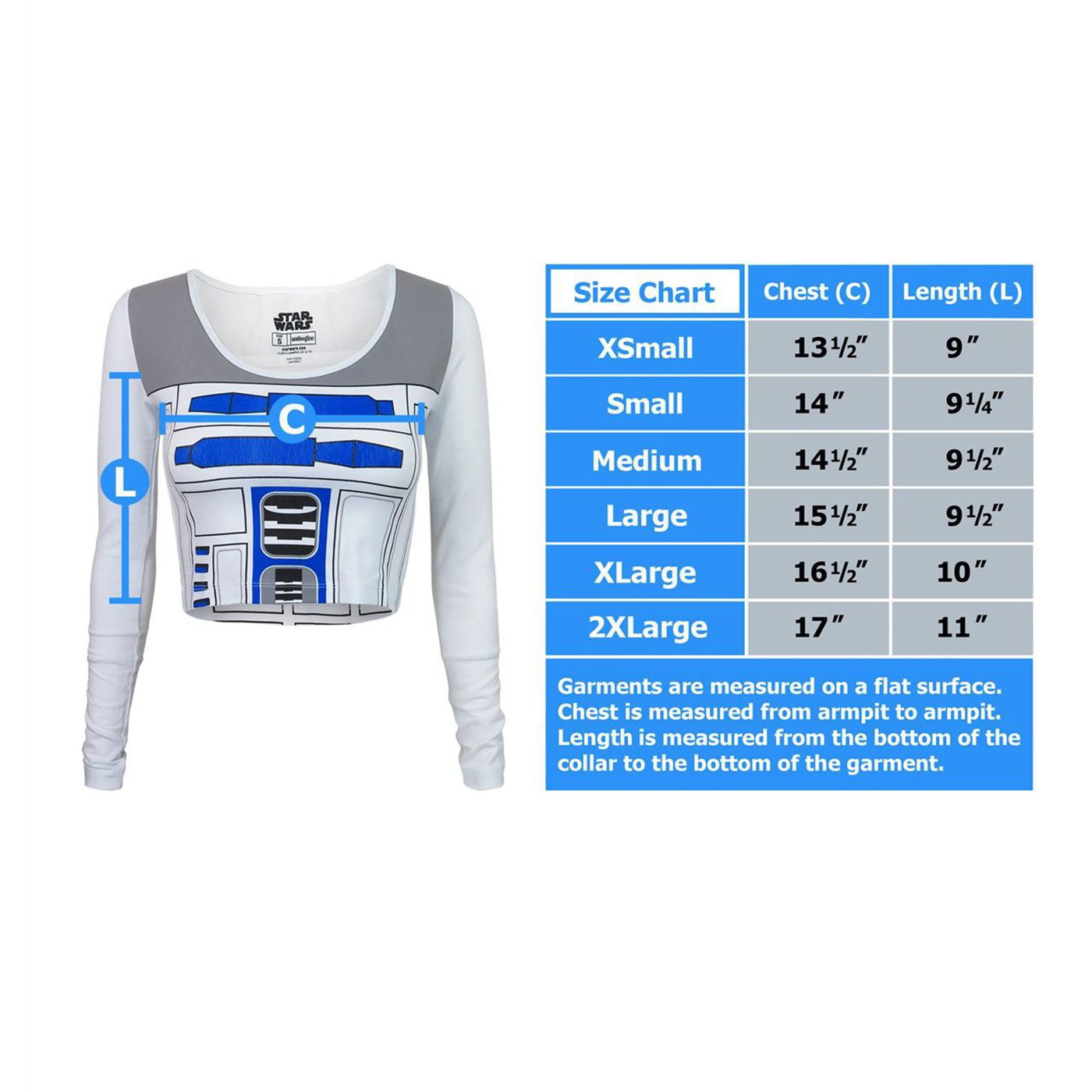 Star Wars R2D2 Long Sleeve Women's Crop Top T-Shirt-Fitted Small