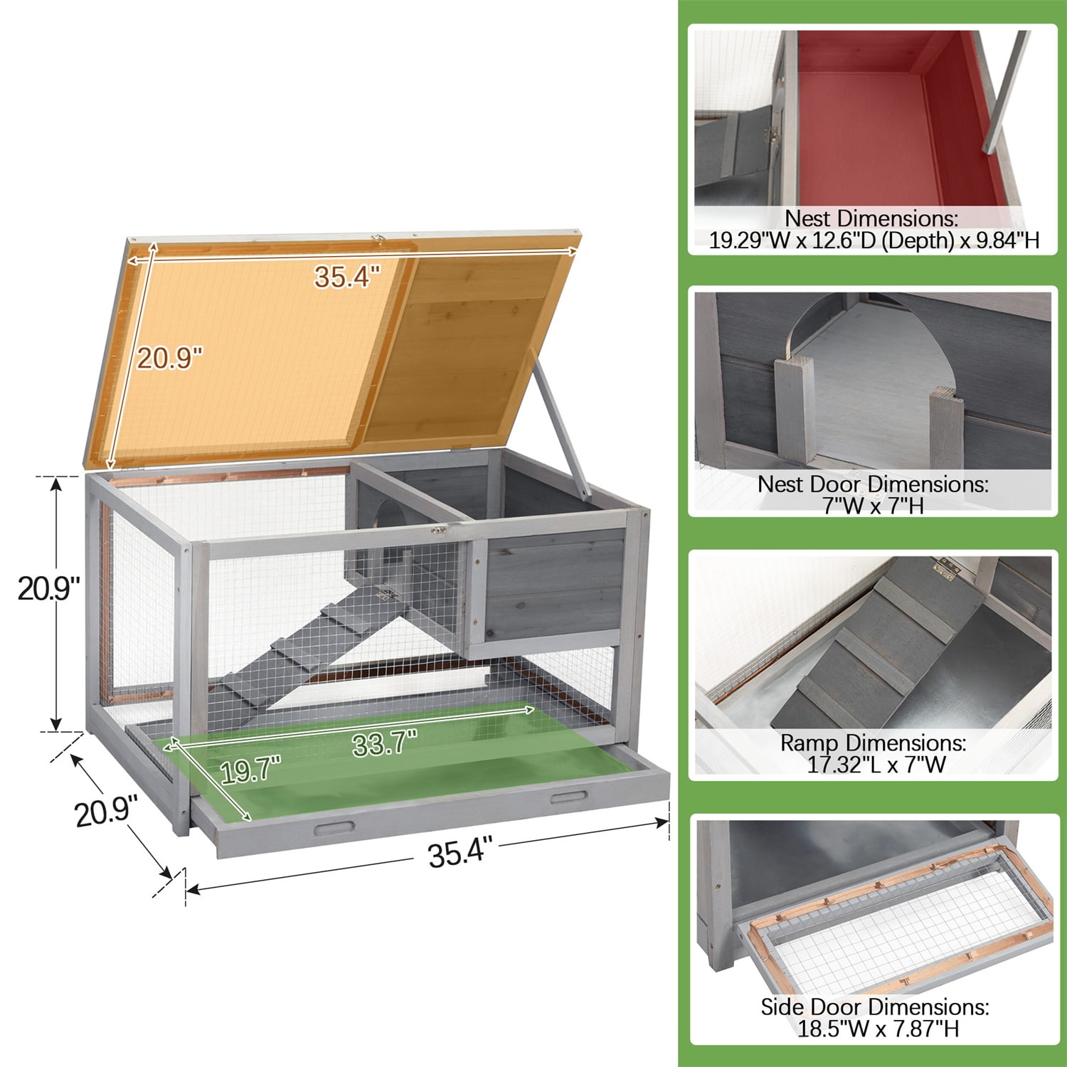 Pefilos 35" 2-Story Wooden Rabbit Hutch, Bunny Cage with Ladder, Openable Roof Guinea Pig Hutch, Gray Pefilos 35" 2-Story Wooden Rabbit Hutch, Bunny Cage with Ladder, Openable Roof Guinea Pig Hutch, Gray