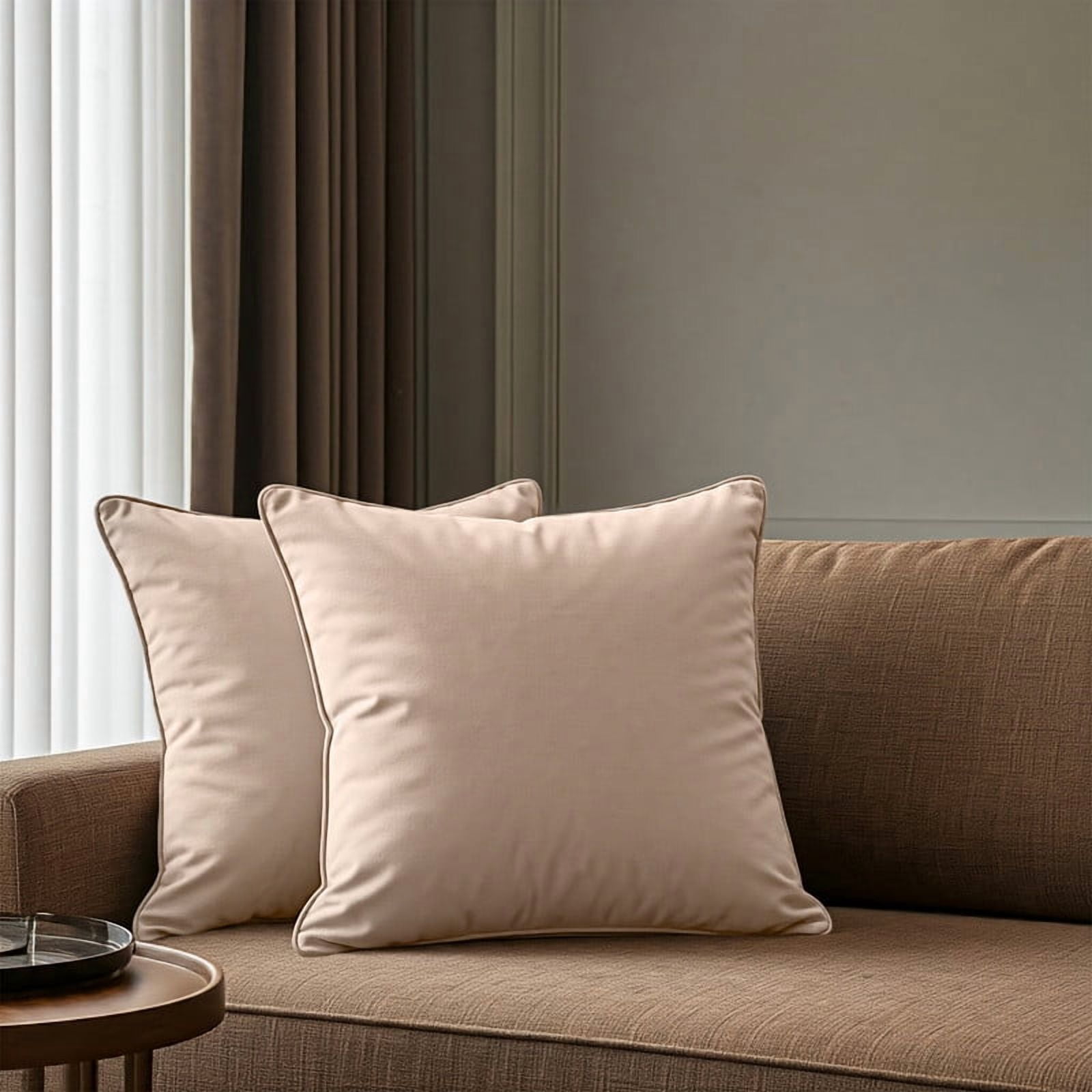 A1HC Set of 2 Luxurious Soft Velvet Throw Pillow Covers Only, 18"x18", Khaki, Decorative Cushion Covers with Hidden YKK Zipper for Sofa or Bed