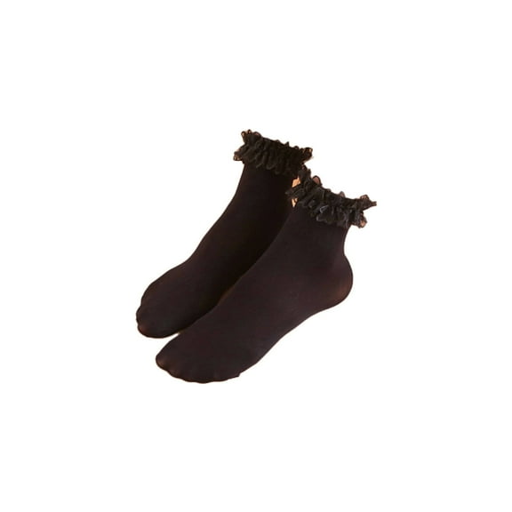 AUQ 3Pcs Socks for Women,Lace Trim Design Grip Socks,Velvet Texture Crew Socks for Women,Black