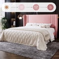 thumbnail image 4 of Amolife King Size Bed Frame, Velvet Platform Bed with Upholstered Wingback Headboard, No Box Spring Needed, Pink, 4 of 12
