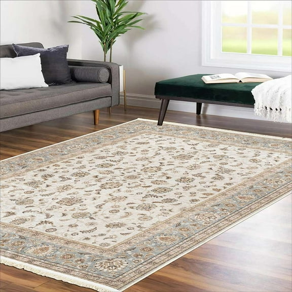 Alfa Rich 3x5 Area Rugs, Ultra-Thin, Oriental, Teal and Cream Rug, Non-Slip, Machine Washable, Easy Clean, Pet Friendly Laundry Rug