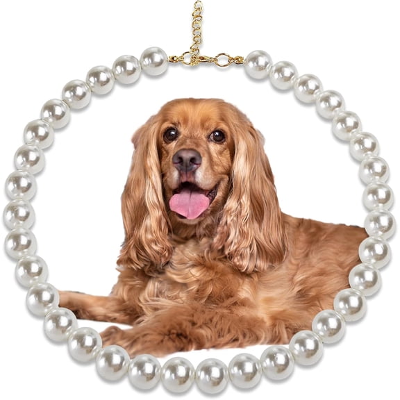 Pearl Dog Collar Large Breed (0.55 Inch), Adjustable Dog Necklace, Beaded Dog Collar Imitation White Pearls, Elegant Dog Jewelry Suit for Medium Large Dog 17"-19.8" Inner Circumference