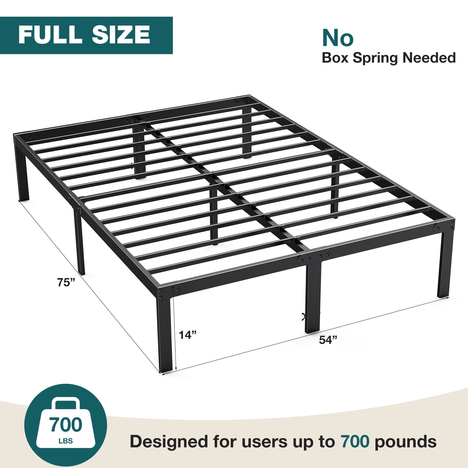 Joinsun Full Size 14" Platform Bed Frame with Steel Slats, Underbed Storage No Box Spring Required