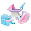 American Plastic Toys My Doll 3-Piece Doll Care Set for Kids with Doll Stroller, Doll Car Seat, and Doll High Chair