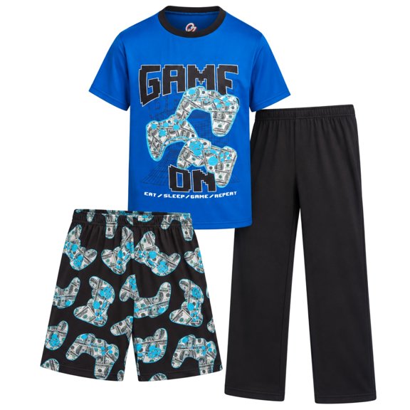 Quad Seven Boys Pajama Set Breathable Graphic Sleep Shirt, Pajama Pants & Lounge Shorts 3 Piece