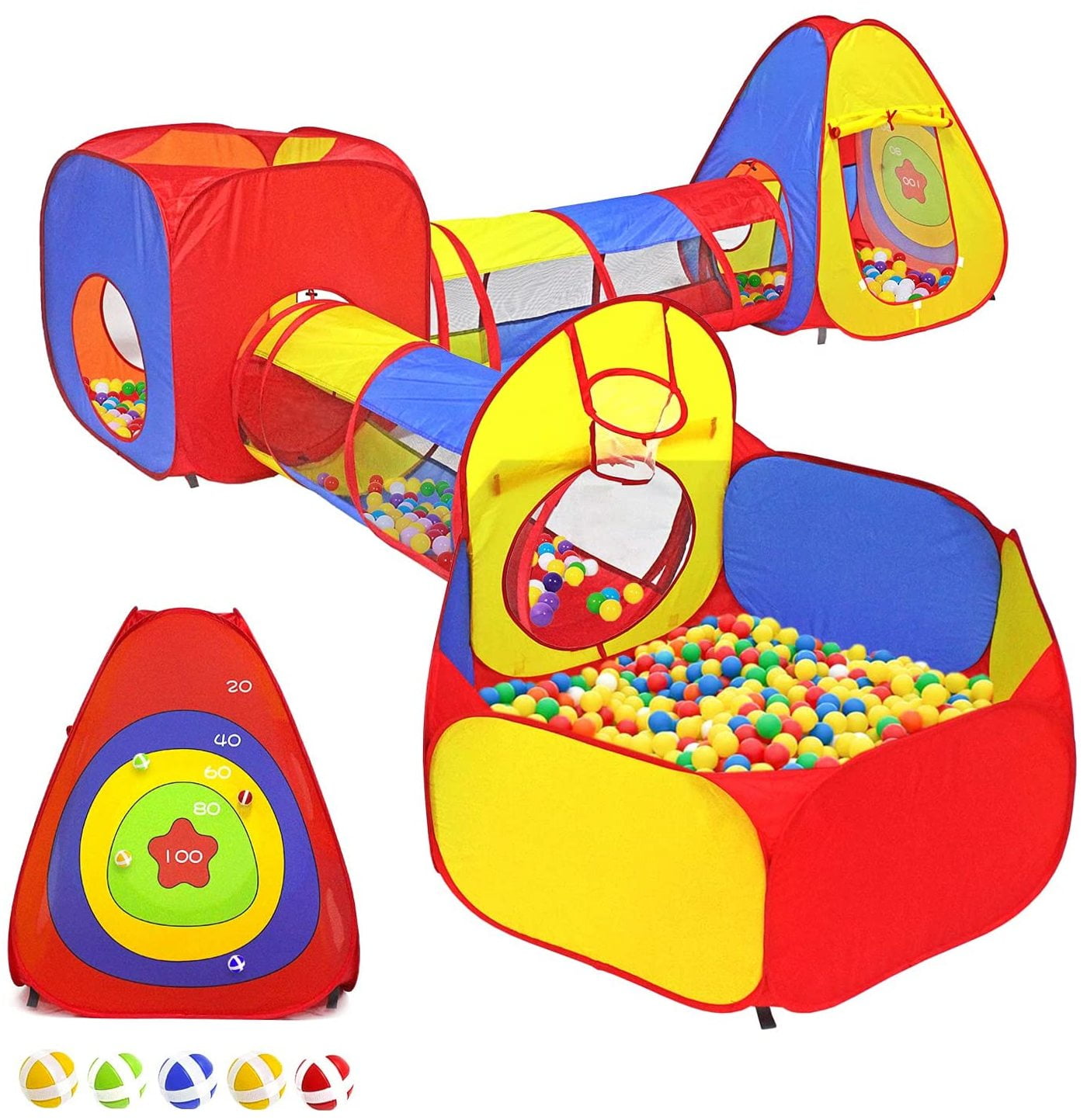Play Tents & Tunnels Kids Play Tents Jungle Gym W/ Pop Up Tents, Red