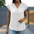 thumbnail image 2 of Inleife Womens Casual Tops Women's 1/4 Sleeve Summer Wrinkle Crew Neck Short Color Feifei Sleeve Short Sleeve T-Shirt Petite Top White L, 2 of 6