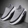 thumbnail image 5 of Men's Grey Flyknit Thick Sole Slip-On Sock Sneakers, Breathable Casual Shoes, Non-Slip Platform Loafers for Daily Wear, 5 of 6